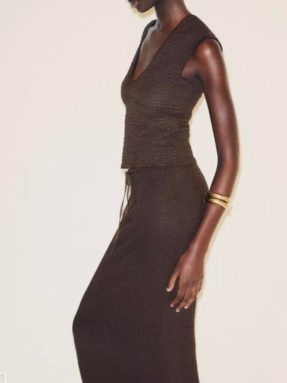 Zara Brown Textured Knit Maxi Skirt and Top. Skirt Size S. Top Size M